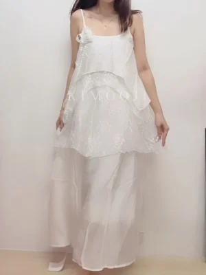 【T1106】 Premium French White Lace Maxi Dress 仙女裙 from Kimooji.me Fashion