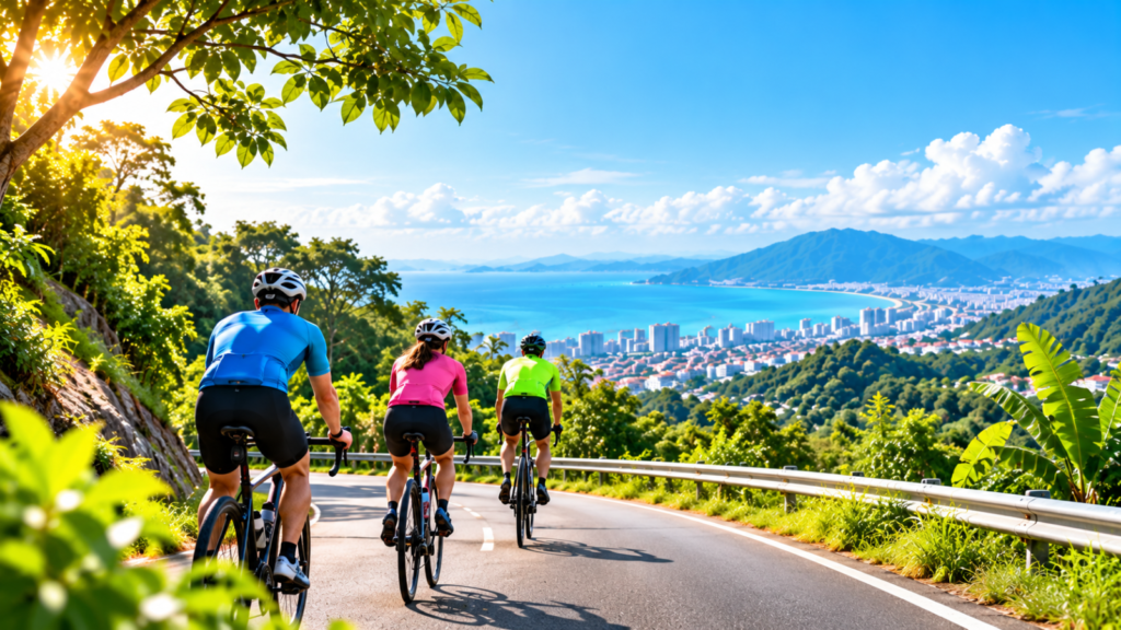 Cyclists Along the Coastal Mountain Road